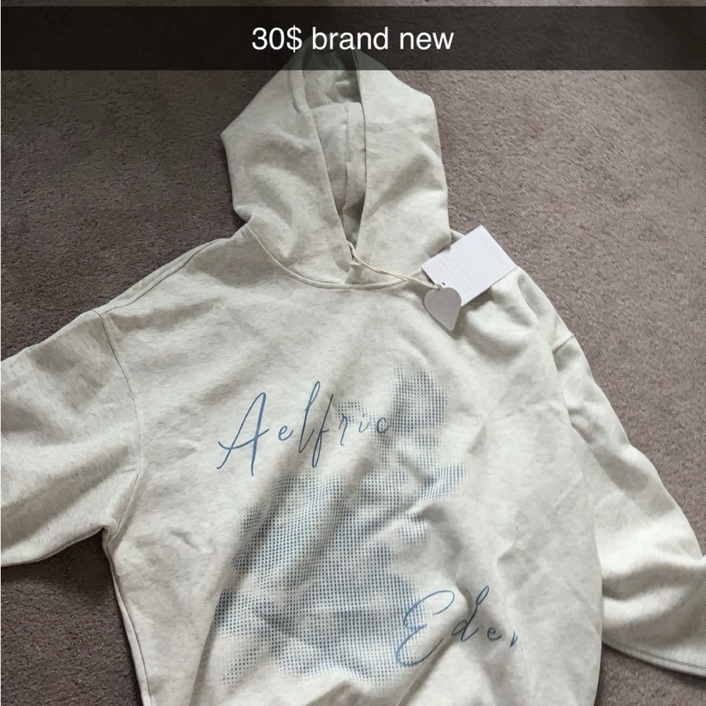 Aelfric Eden Beige Hoodie with Blue Graphic
